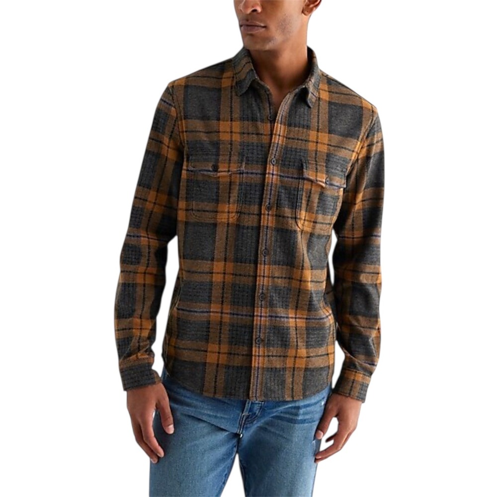 Express Mens XL‎ Plaid Flannel Shirt Long Sleeve Button Up Brown Gray